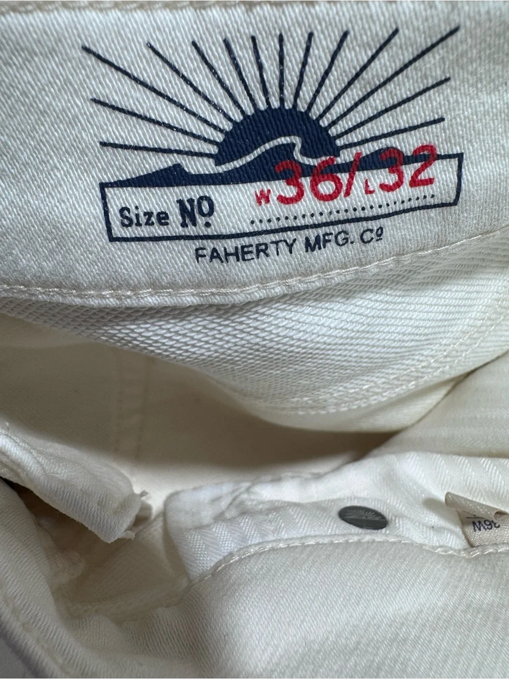 Faherty Stretch Terry Off White Jeans Pants Mens 36x32 Regenerative Cotton Pants